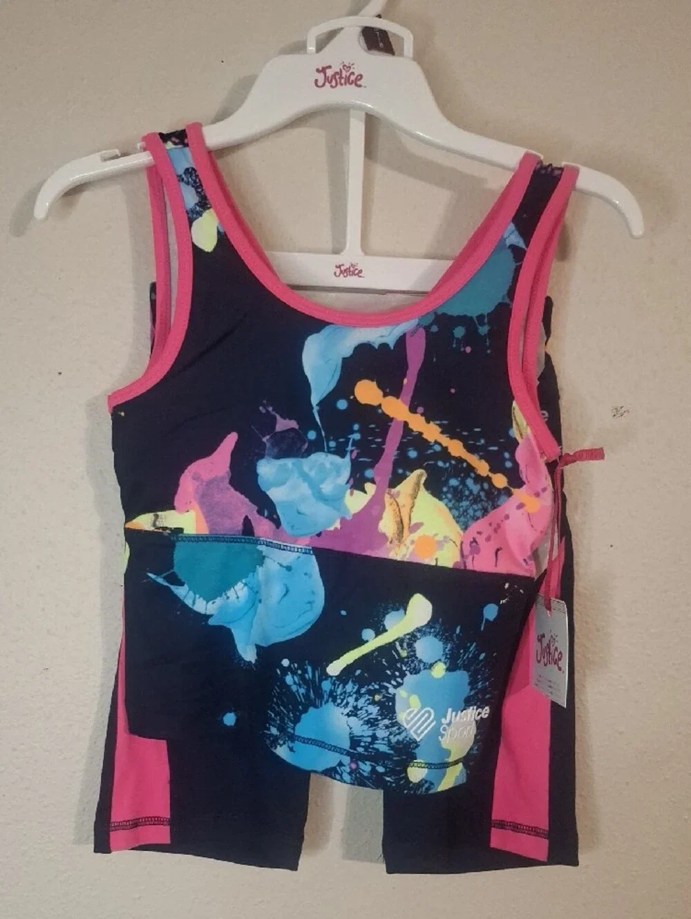 Justice Girls' Neon Paint-Splash Active Set - Pink, Blue & Yellow Size Small NWT